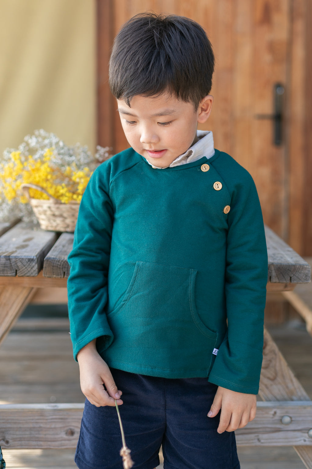 Sudadera verde botella botones