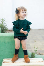Sudadera verde botella volantes